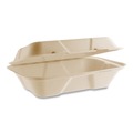 Food Trays, Containers, and Lids | Vegware VW-HC96NFA 6.1 in. x 9 in. x 2.9 in. Nourish Molded Fiber Compostable Sugarcane Takeout Containers - Natural (200/Carton) image number 0