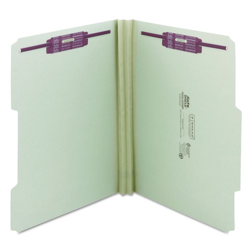 File Folders | Smead 14982 2 in. Expansion 2/5-Cut Two SafeSHIELD Coated Fasteners Letter Size Recycled Pressboard Folders - Gray-Green (25/Box) image number 0