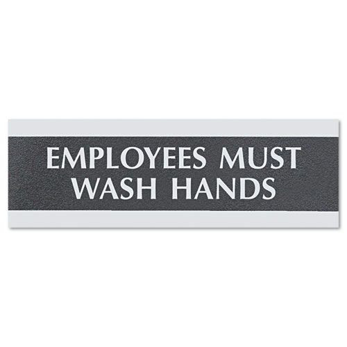 Floor Signs & Safety Signs | Headline Sign 4782 Century Series 9 in. x 3 in. Employees Must Wash Hands Office Sign - Black/Silver image number 0