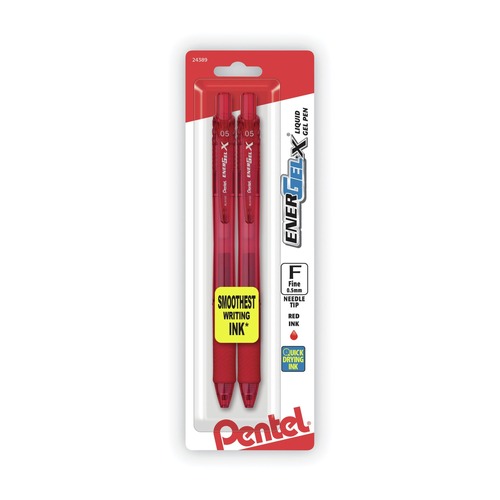 Pens | Pentel BLN105-B Fine 0.5 mm EnerGel-X Retractable Gel Pen - Red Ink, Translucent Red/Red Barrel (1-Dozen) image number 0