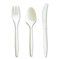 Cutlery | Boardwalk BWK3COMBOKITPP 6.97 in. Plastic Mediumweight Fork/Knife/Spoon 3-Piece Cutlery Kit - White (250/Carton) image number 2