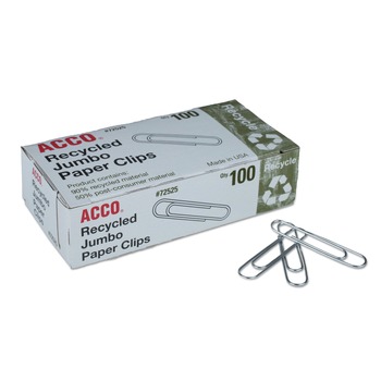  | ACCO A7072525A Jumbo Smooth Recycled Paper Clips - Silver (1000/Pack)