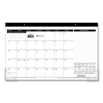 AT-A-GLANCE SK14-00 12-Month (Jan to Dec): 2026 18 in. x 11 in. Compact Desk Pad - White Sheets, Black Binding/Clear Corners