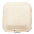 Food Trays, Containers, and Lids | Boardwalk BWKHINGE66NPFA 6 in. x 6 in. x 3.19 in. Sugarcane Bagasse PFAS-Free Food Containers - Tan (500/Carton) image number 5