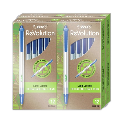 Pens | BIC CSEM48BE ReVolution Clic Stic 1 mm Retractable Ballpoint Pen - Medium, Blue (48/Pack) image number 0