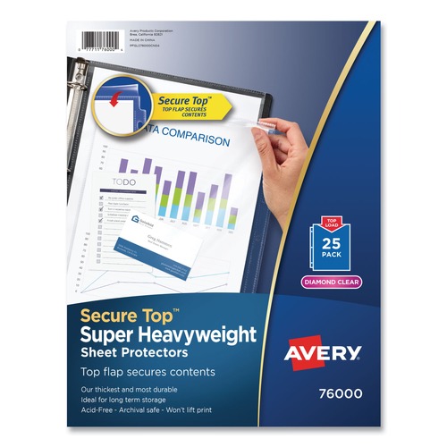 Sheet Protectors | Avery 76000 Super Heavy Gauge Secure Top Letter Sheet Protectors - Diamond Clear (25/Pack) image number 0