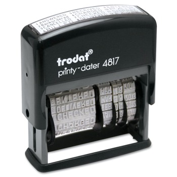 Trodat 4817 Printy Economy 2 in. x 0.38 in. Self-Inking 12-Message Date Stamp - Black