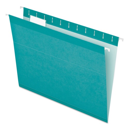 File Folders | Pendaflex 04152 1/5 AQU 1/5-Cut Tabs Colored Reinforced Hanging Folders - Letter Size/Aqua (25/Box) image number 0