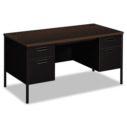 Office Electronics & Batteries | HON HP3262.MOCH.P 60 in. x 30 in. x 29.5 in. Flush Panel SCS Metro Classic Series Double Pedestal Desk - Mocha/Black image number 0