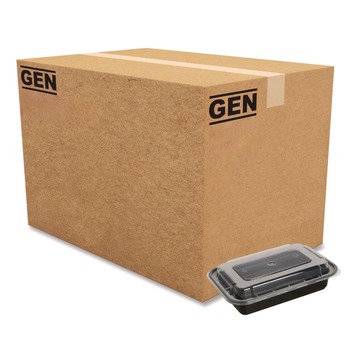 FACILITY MAINTENANCE SUPPLIES | GEN FCPP-BC-24RECT 7.48 in. x 5.03 in. x 2.48 in. 24 oz. Plastic Microwavable Food Container with Lid - Rectangular Black/Clear (150/Carton)