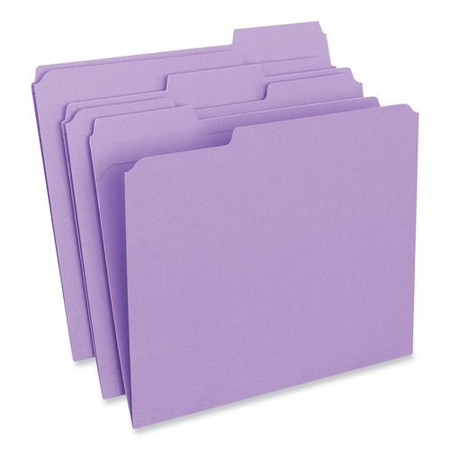 File Folders | Universal UNV16165 Reinforced 1/3-Cut Assorted Top-Tab File Folders - Letter Size, Violet (100/Box) image number 0