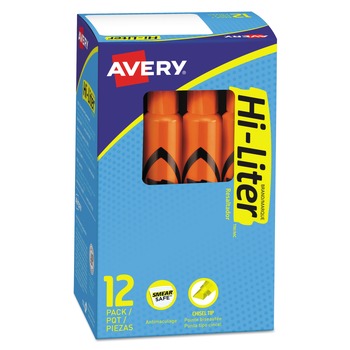 HIGHLIGHTERS | Avery 24050 HI-LITER Desk-Style Chisel Tip Highlighters - Fluorescent Orange Ink/Black Barrel (1-Dozen)
