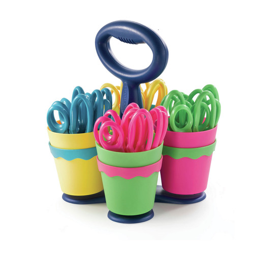 Arts & Crafts Supplies | Westcott 14755 5 in. Long 2 in. Cut Length Scissor Caddy with Kids' Scissors - Straight Assorted Color Handles image number 0