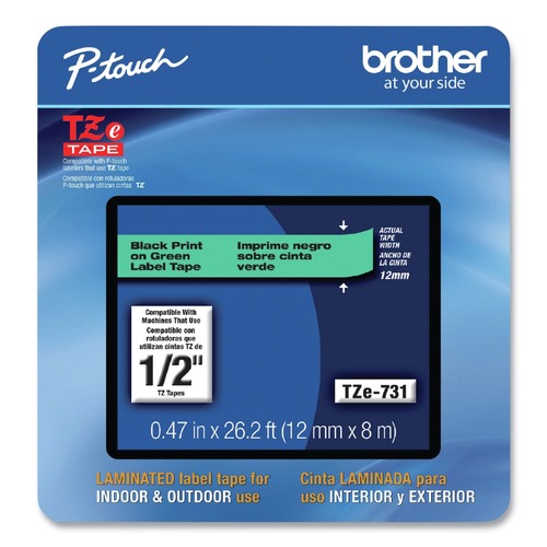 Tapes | Brother P-Touch TZE731CS Tze Laminated Removable Label Tapes, 0.47-in X 26.2 Ft, Black On Green image number 0