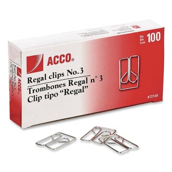 ACCO A7072130C No. 3 Smooth Regal Clips - Silver (100/Box)