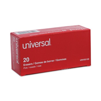 Universal UNV55120 Rectangular Bevel Block Pencil Erasers - Small, Pink (20/Pack)