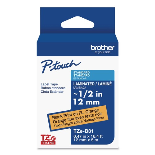 Tapes | Brother P-Touch TZEB31CS 0.47 in. x 26.2 ft. TZe Laminated Removable Label Tapes - Black on Orange image number 0