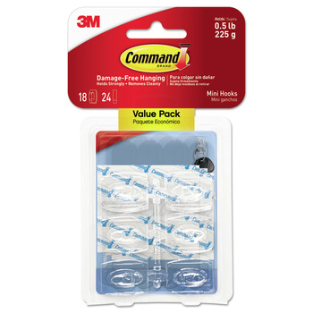 Command 17006CLR-18ES 0.5 lbs. Capacity Plastic Mini Hooks and Strips - Clear (18/Pack)