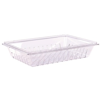 Carlisle 1062807 18 in. x 26 in. StorPlus Polycarbonate Plastic Food Storage Container Colander - Clear
