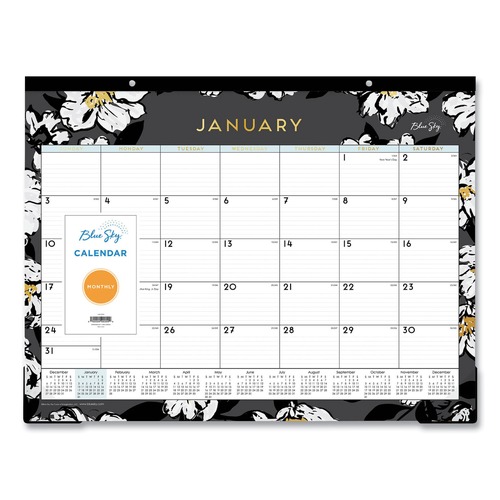 Bulletin Boards | Blue Sky 110215 22 in. x 17 in. 12-Month (Jan-Dec 2026) Baccara Dark Desk Pad - White/Black/Gold Sheets/Black Binding image number 0