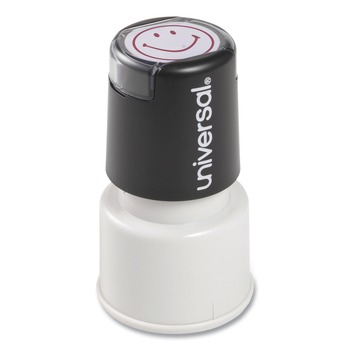 Universal UNV10080 Pre-Inked/Re-Inkable Smiley Face Round Message Stamp - Red Ink