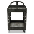 Just Launched | Rubbermaid Commercial FG452088BLA 25.9 in. x 45.2 in. x 32.2 in. 500 lbs. Capacity 2 Lipped Shelves Heavy-Duty Plastic Utility Cart - Black image number 3