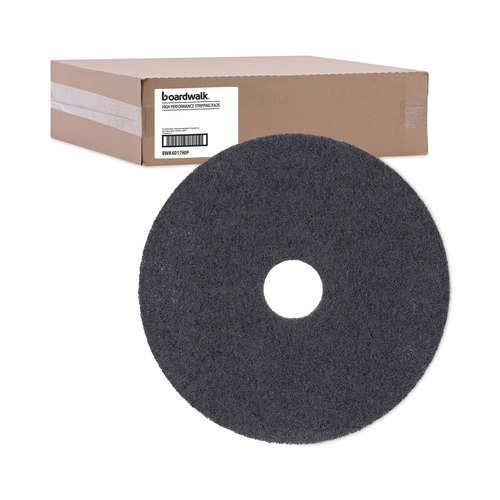 Cleaning & Janitorial Accessories | Boardwalk BWK4017HIP 17 in. Diameter High Performance Stripping Floor Pads - Black (5/Carton) image number 0