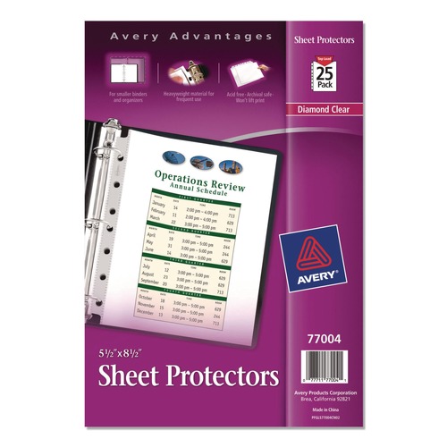 Sheet Protectors | Avery 77004 8.5 in. x 5.5 in. Heavyweight Top Load Sheet Protector - Clear (25/Pack) image number 0