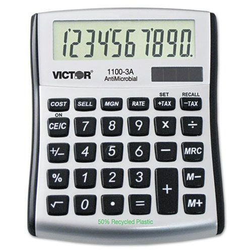 Calculators | Victor 1100-3A Antimicrobial Compact 10-Digit Desktop Calculator - Gray/Black image number 0