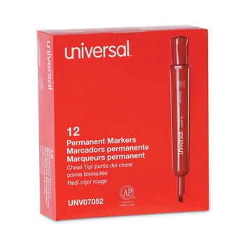 MARKERS | Universal UNV07052 Broad Chisel Tip Permanent Marker - Red (1 Dozen)