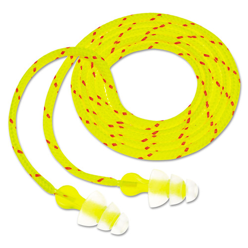 Safety & First Aid | 3M P3001 26 dB NRR Corded Tri-Flange Earplugs - Yellow/Orange (100/Box) image number 0