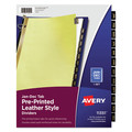 Back to School Sale | Avery 11351 11 in. x 8.5 in. 12-Tab Jan. to Dec. Preprinted Black Leather Tab Dividers w/Gold Reinforced Edge - Buff (1-Set) image number 0