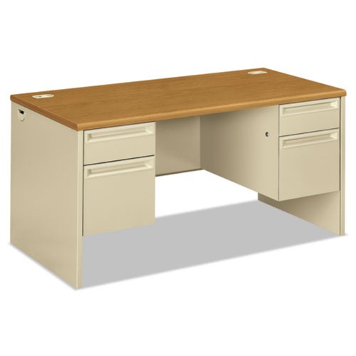 Office Desks & Workstations | HON H38155.C.L 60 in. x 30 in. x 29.5 in. 38000 Series Double Pedestal Desk - Harvest/Putty image number 0
