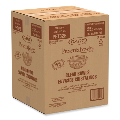 Bowls and Plates | Dart PET32B PresentaBowls 32 oz. Plastic Bowls - Clear (252/Carton) image number 0