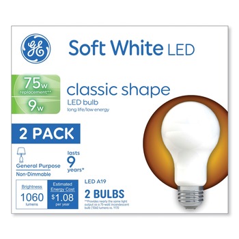  | GE 93109032 9 Watts A19 Classic LED Non-Dim Light Bulb - Soft White (2/Pack)
