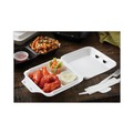 Food Trays, Containers, and Lids | Pactiv Corp. YTD199030000 9.13 in. x 9 in. x 3.25 in. 3 Compartments Dual Tab Lock Vented Foam Hinged Lid Container - White (150/Carton) image number 5