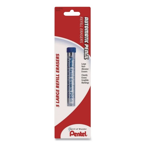 Pens | Pentel PDE-1 Cylindrical Rod Eraser Refills for Pentel Champ, e-sharp, Jolt, Icy and Quicker Clicker Pencils - White (5/Pack) image number 0