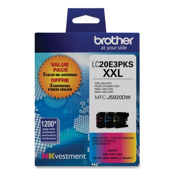 Brother LC20E3PKS 1,200 Page-Yield Super High-Yield Ink - Cyan/Magenta/Yellow (3/Pack)