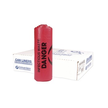 Inteplast Group WSL3339R 33 gal. 1.3 mil 33 in. x 39 in. Institutional Low-Density Can Liners - Red (25 Bags/Roll, 6 Rolls/Carton)