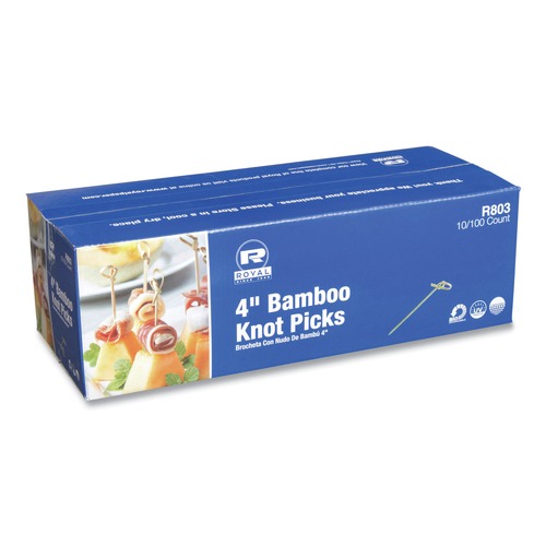Food Service | AmerCareRoyal R803 4 in. Paper Knotted Bamboo Pick - Natural (1000/Carton) image number 0
