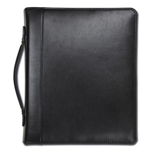 File Folders | Samsill 15540 11 in. x 13 1/2 in. 2-Part 1 in. Cap Leather Multi-Ring Zippered Portfolio - Black image number 0