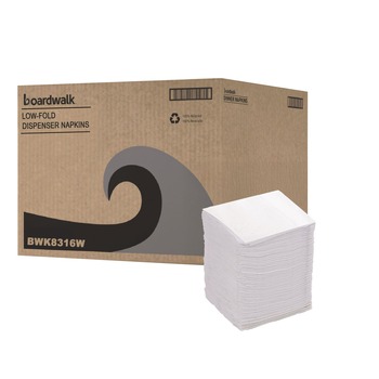  | Boardwalk BWK8316 7 in. x 12 in. 1-Ply Low-Fold Dispenser Napkins - White (400/Pack, 20 Packs/Carton)