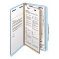 File Folders | Smead 18730 1 Divider Four SafeSHIELD Fasteners Legal Size Four-Section Pressboard Top Tab Classification Folders - Blue (10/Box) image number 1