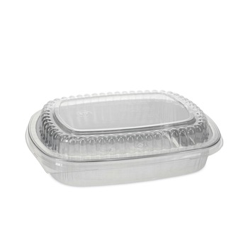 Pactiv Corp. Y6710PWPSFG 9.75 in. x 7.75 in. x 1.75 in. 46 oz. Aluminum Classic Carry-Out Container - Silver (50/Carton)
