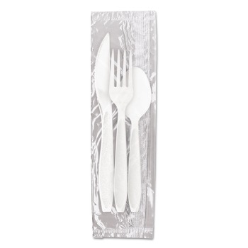 SOLO RSW7Z-0007 Reliance Mediumweight Plastic Fork/Knife/Spoon Cutlery Kit - White (1500/Carton)