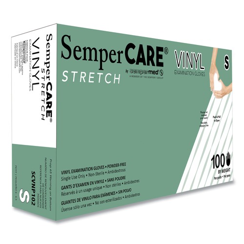 Disposable Gloves | SemperCare SCVNP102 Stretch Vinyl Examination Gloves - Small, Cream (100/Box) image number 0