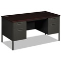 Just Launched | HON HP3262.N.S 60 in. x 30 in. x 29.5 in. Metro Classic Series Flush Panel Double Pedestal Desk - Mahogany/Charcoal image number 0
