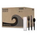 Cutlery | Boardwalk BWKFKTNHWPSBLA Heavyweight Fork/Knife/Napkin/Teaspoon 4-Piece Plastic Cutlery Kit - Black (250/Carton) image number 0