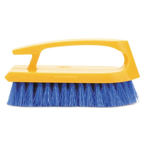 Cleaning Brushes | Rubbermaid Commercial FG648200COBLT 6 in. Iron-Shaped Scrub Brush - Yellow/Blue image number 0