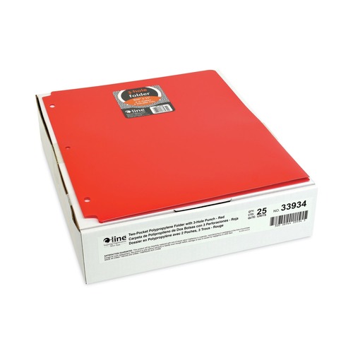 File Folders | C-Line 33934 11 in. x 8.5 in. 3-Hole Punch Two-Pocket Heavyweight Poly Portfolio Folder - Red (25/Box) image number 0
